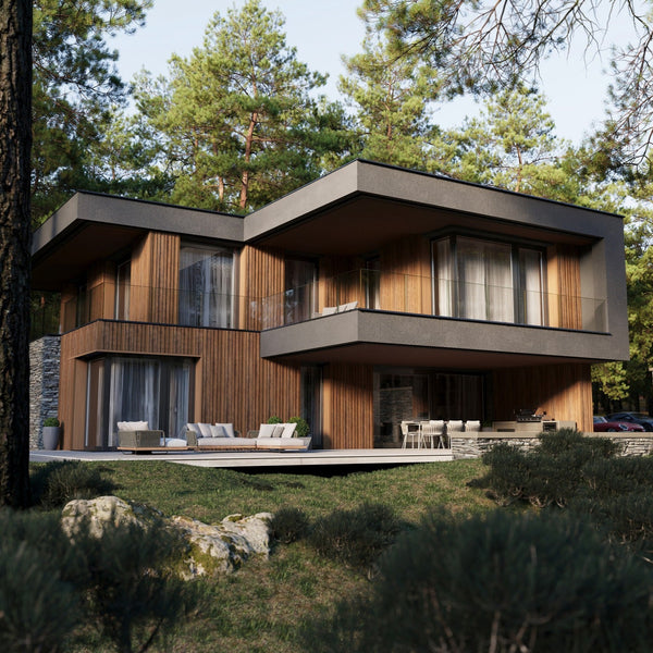 This Millboard Envello Siding covers the whole exterior of this house. With a modern design the house shows off elegant features of the siding.