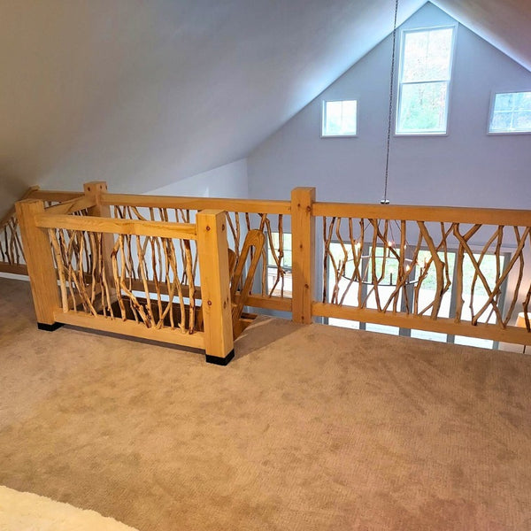 White Pine Timber Frame Railing with Rebar Spindles