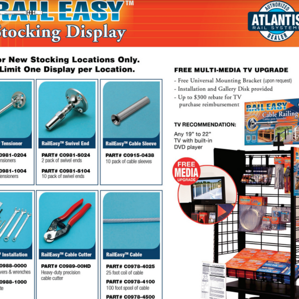 A display of stocking and what you will need to install the cable rail system. 