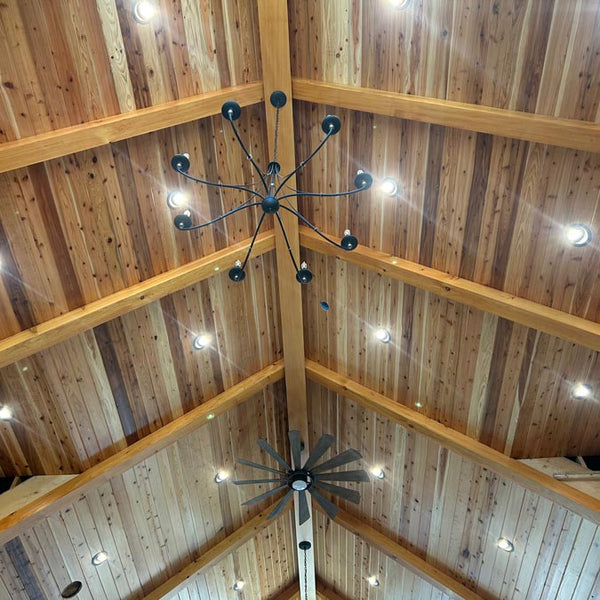 ceiling with beams and cedar with clear coat
