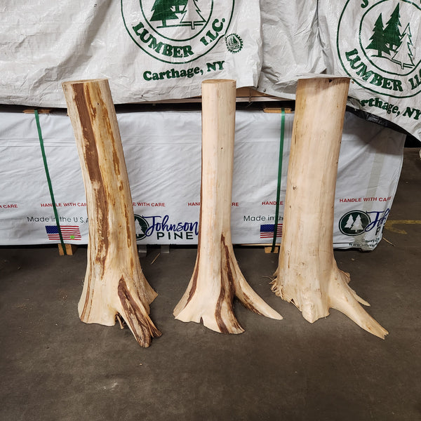 Three cedar stumps could be used for a table leg or a post wrap