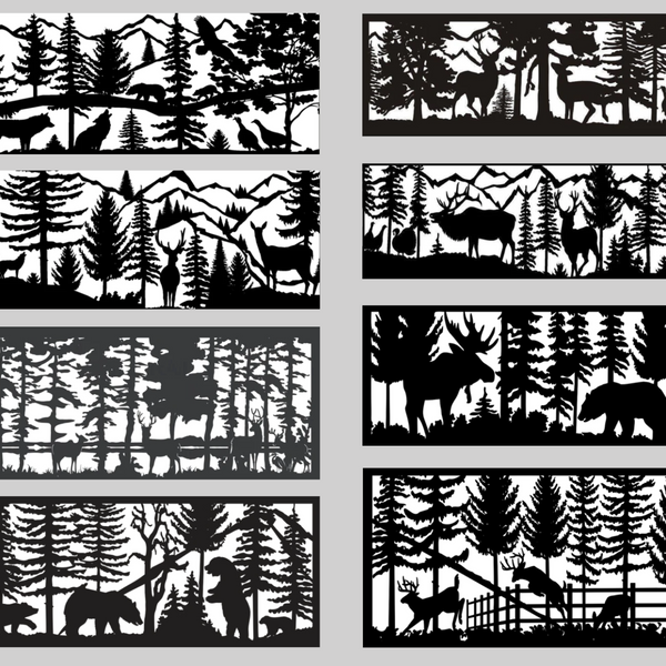 Display of different wildlife decorative railing panels. 