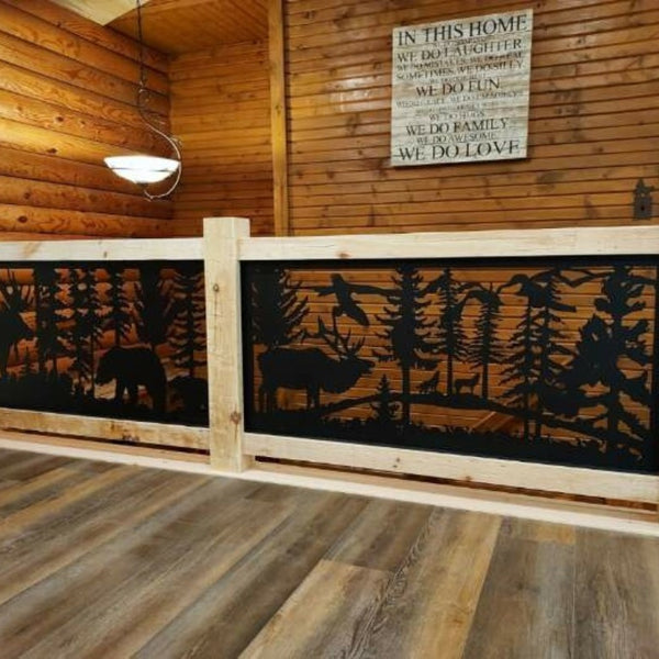 Decorative railing panel right next to a staircase. 