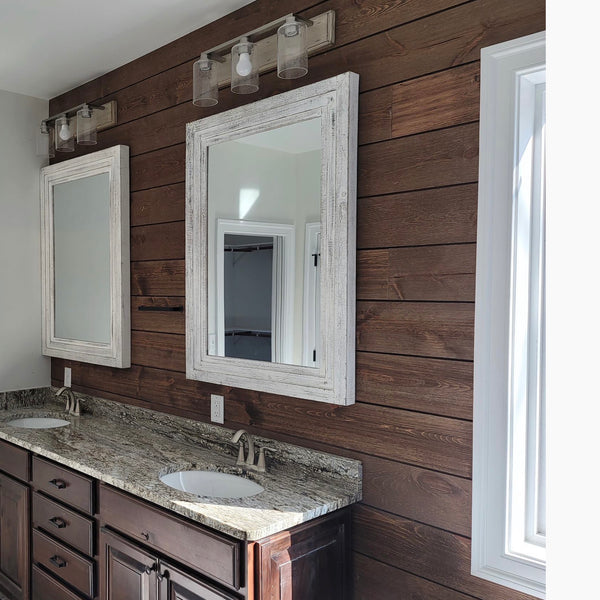 A beautiful brown driftwood gives a perfect mix with white trim.