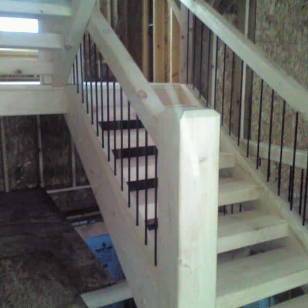 White Pine Timber Frame Railing with Rebar Spindles