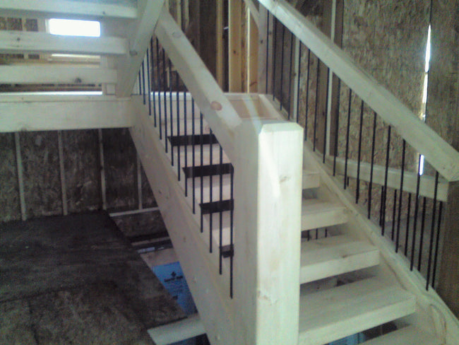 White Pine Timber Frame Railing with Rebar Spindles - Homestead Timbers