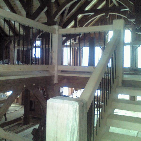 White Pine Timber Frame Railing with Rebar Spindles