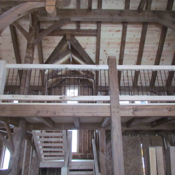 White Pine Timber Frame Railing with Rebar Spindles