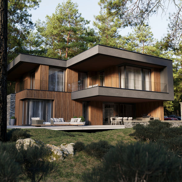 This Millboard Envello Siding covers the whole exterior of this house. With a modern design the house shows off elegant features of the siding.