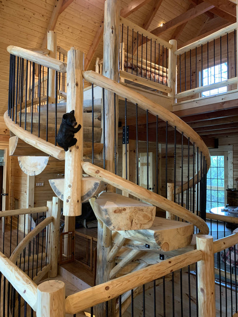 Log Home Spiral Staircases Pioneer Log Homes | No One Does Staircases