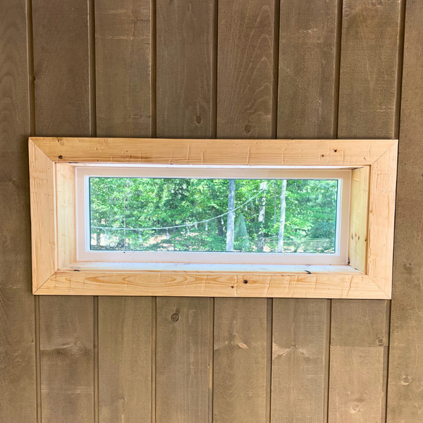 Window seal made out of old wood surfacing. 
