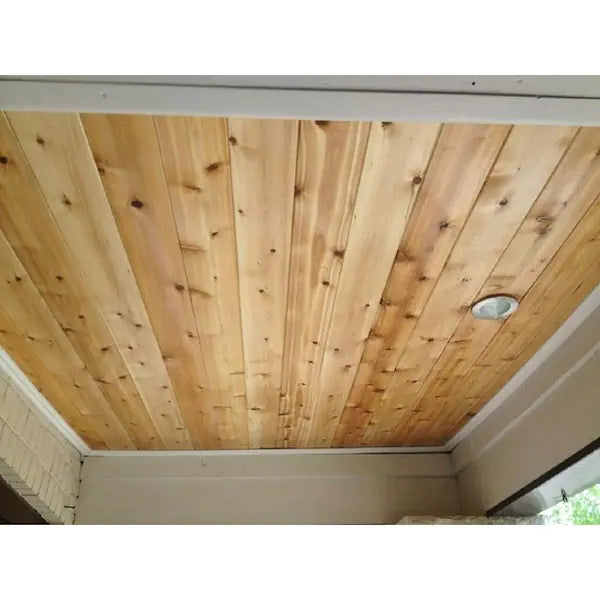 White cedar paneling is used perfectly for outdoor seating area or entertainment area. White Cedar T&G paneling 1" x 6" - Paneling Homestead Timbers