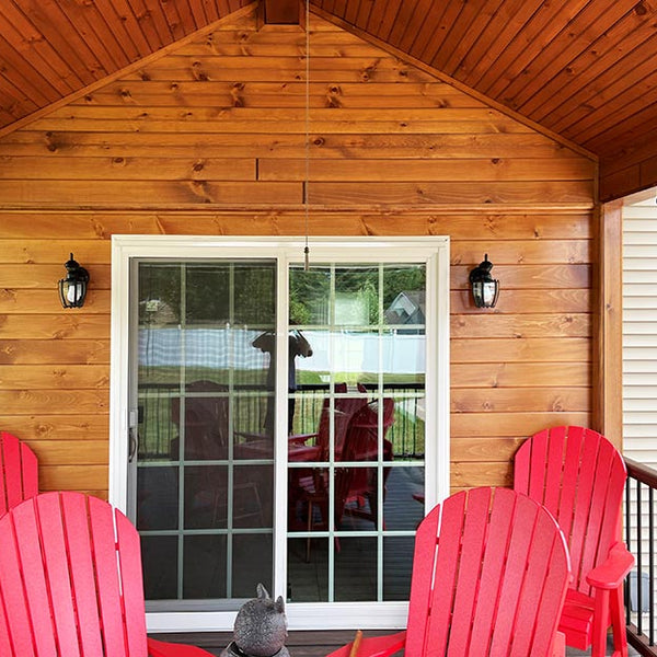 A back patio finished with white pine t&g copper color.