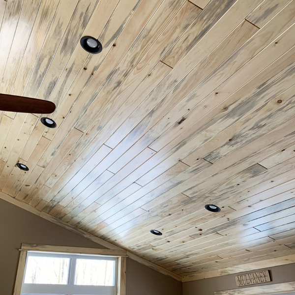 We save this beautiful, naturally marbled bluestained pine and put a high-quality clearcoat finish on it.