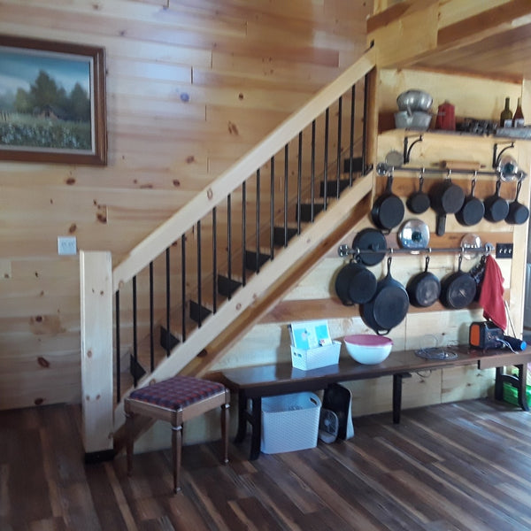 White Pine Timber Frame Railing with Rebar Spindles