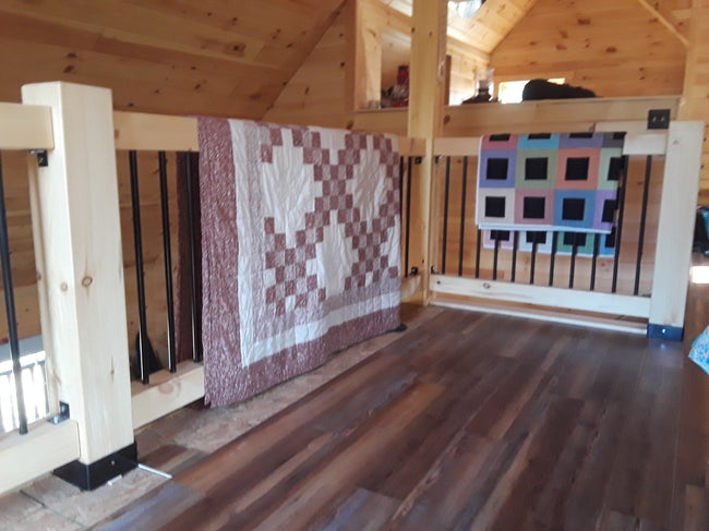 White Pine Timber Frame Railing with Rebar Spindles - Homestead Timbers