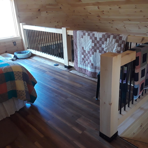 White Pine Timber Frame Railing with Rebar Spindles