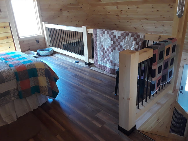 White Pine Timber Frame Railing with Rebar Spindles - Homestead Timbers