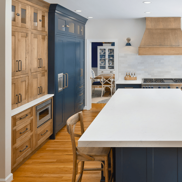 Showplace Cabinetry custom kitchen with wood and Naval blue cabinets