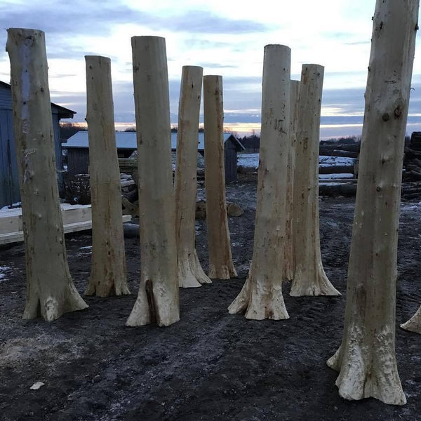 Character and Flare Bottom posts standing in lumber yard