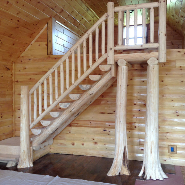 Red Pine Half log Staircase