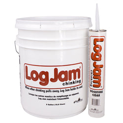 A display of log jam chinking for woodtone cedar.  