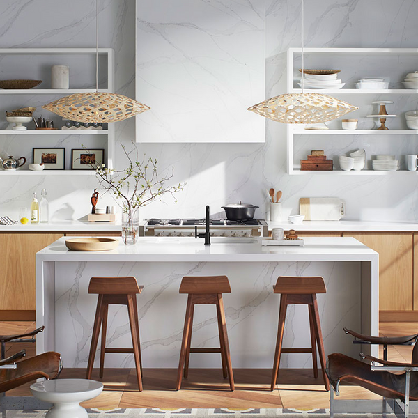 Silestone Quartz beautiful kitchen with wood stools - Homestead Timbers