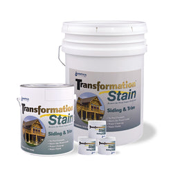 A display of transformation stain for siding and trim. 