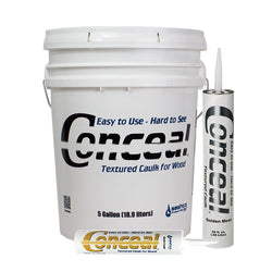 Display of conceal textured caulk for wood. 
