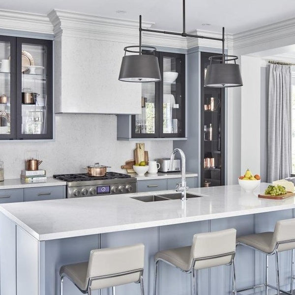 Silestone Quartz snowy ibiza island and backsplash in kitchen - Homestead Timbers